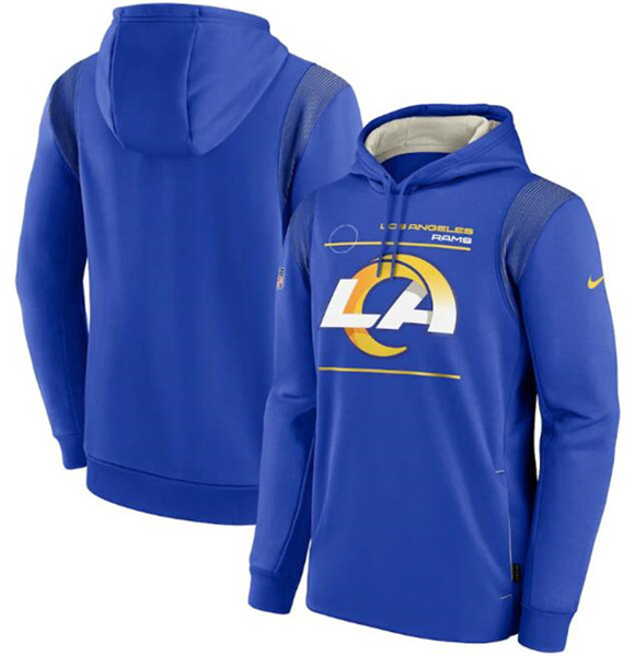 Men's Los Angeles Rams 2021 Royal Sideline Logo Performance Pullover Hoodie